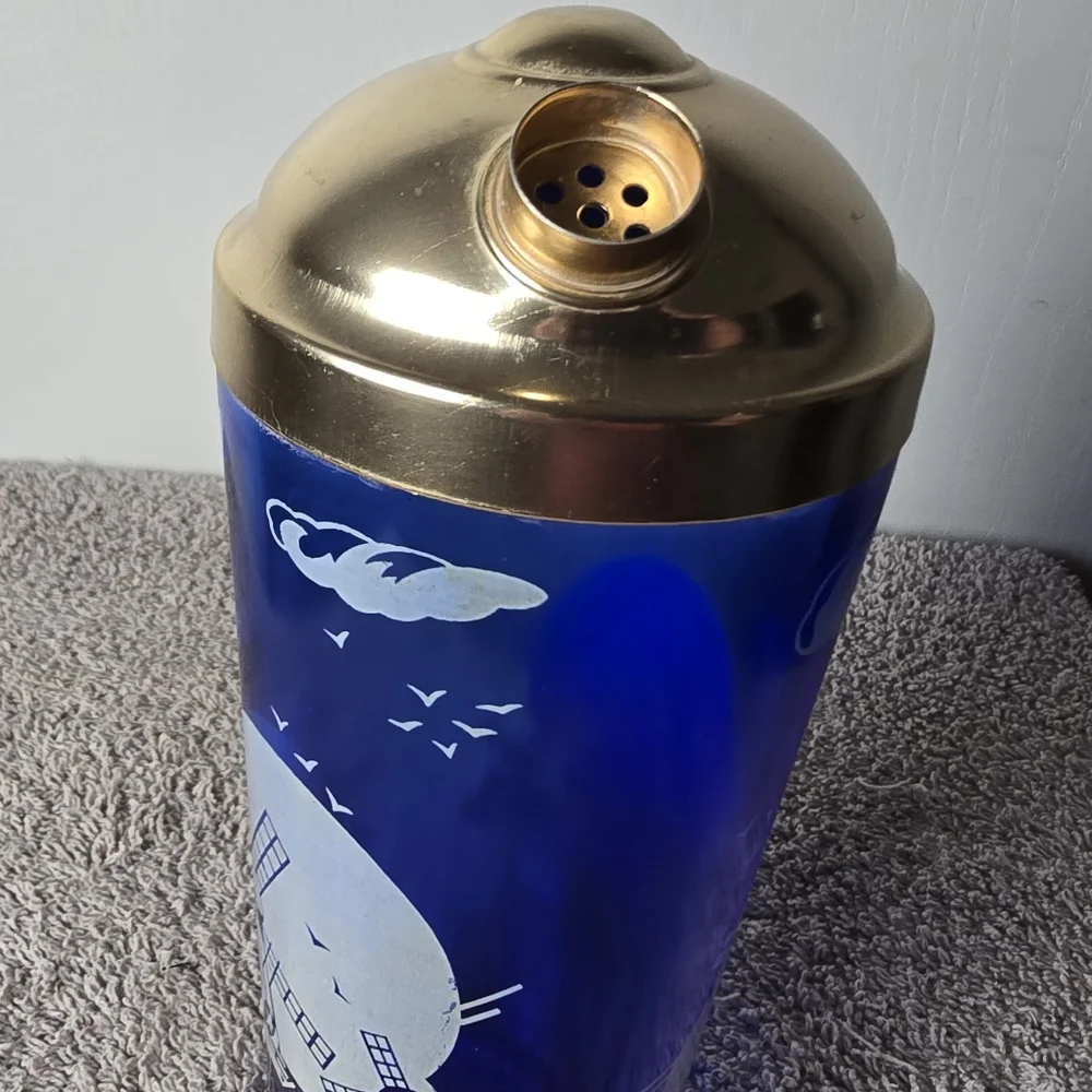 Vintage Hazel Atlas Cobalt Blue Art Deco Cocktail Shaker Windmill Pattern No Cap